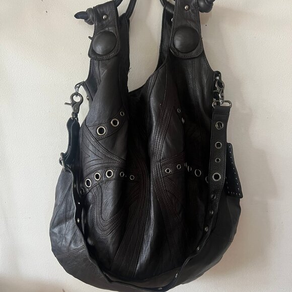 AUTH NEW BETSEY JOHNON RIVET EMBOSSED LEATHER HOBO CROSSBODY - Picture 3 of 7